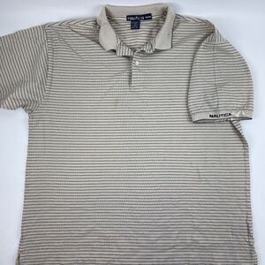 Nautica Polo Mens XL Cream Black Striped